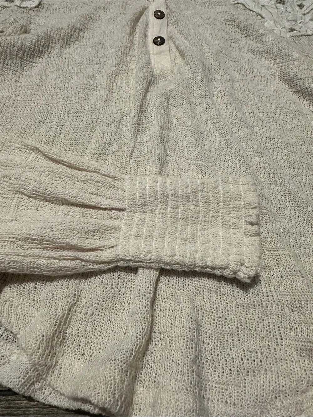 Women’s Lace-Yoke Henley Top in Cream free people size xs